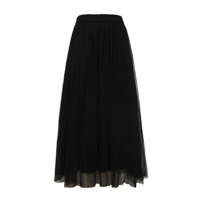 Women's Clothing Spring Summer High Waist Pleated Tulle Skirt