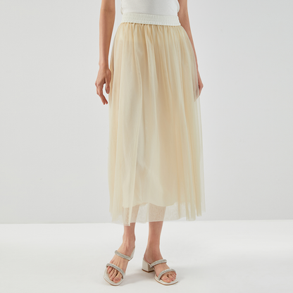 Women's Clothing Spring Summer High Waist Pleated Tulle Skirt