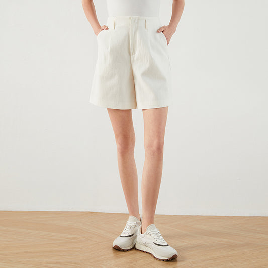 Women's High-Waist Solid Color Linen Shorts