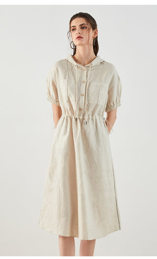 Women's Linen Hooded Short-Sleeve Dress