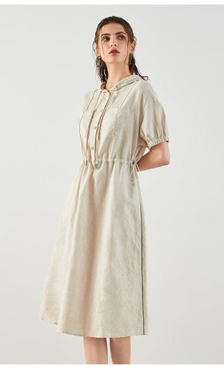 Women's Linen Hooded Short-Sleeve Dress