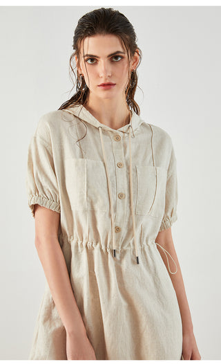 Women's Linen Hooded Short-Sleeve Dress