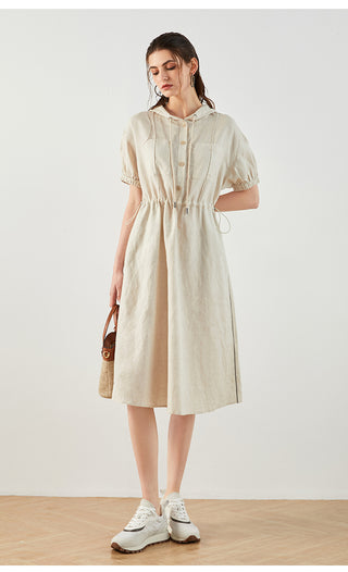 Women's Linen Hooded Short-Sleeve Dress