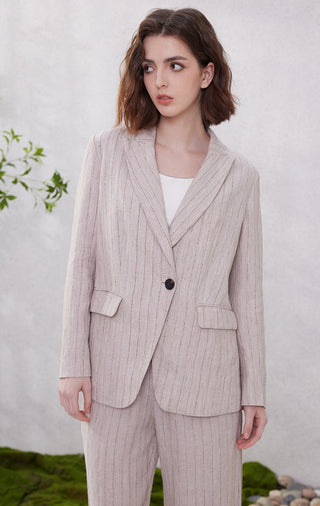 Women's Clothing Linen Stripe Blazer