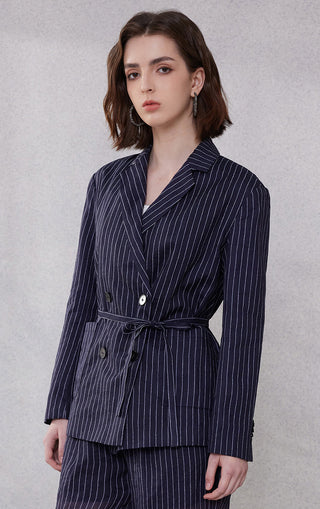 Women's Clothing Striped Linen Blazer