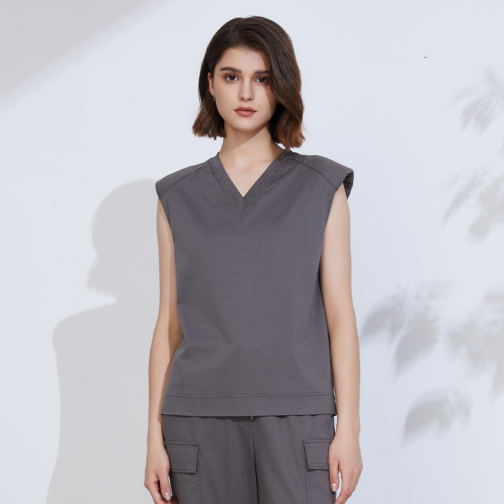 Women's Clothing Summer Sleeveless V Neck Cotton Linen Vest