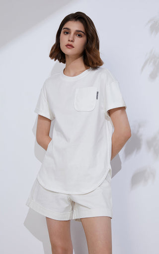 White pocket-detail T-shirt with crew neck and short sleeves