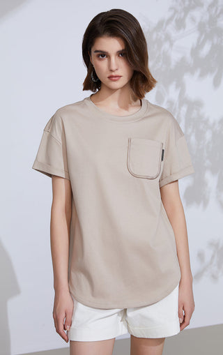 Camel pocket-detail T-shirt with crew neck and short sleeves
