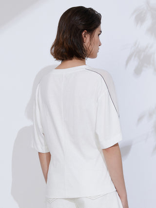 White combed cotton T-shirt back view with contrast seam running down sleeve