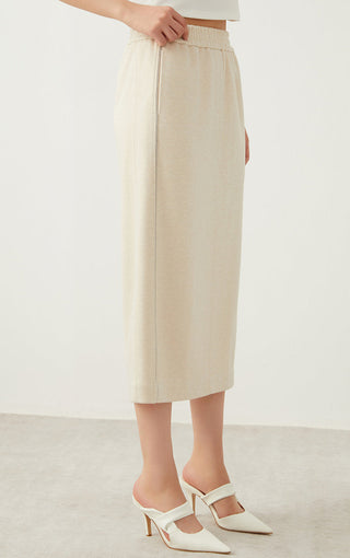 Relaxed Midi Knit Skirt with Linear Beaded - serathinan 