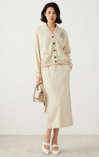 Relaxed Midi Knit Skirt with Linear Beaded - serathinan 