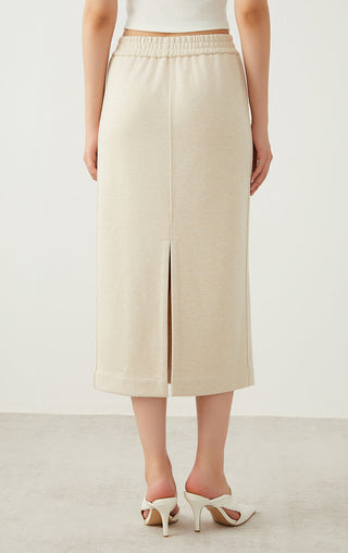 Relaxed Midi Knit Skirt with Linear Beaded - serathinan 
