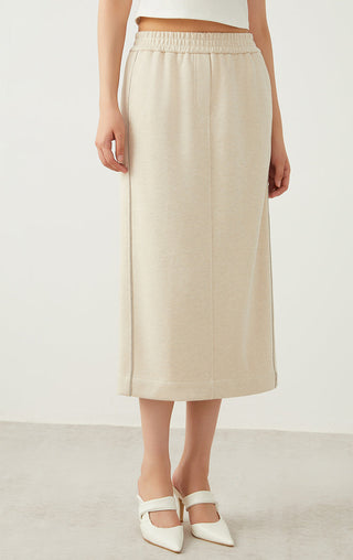 Relaxed Midi Knit Skirt with Linear Beaded - serathinan 