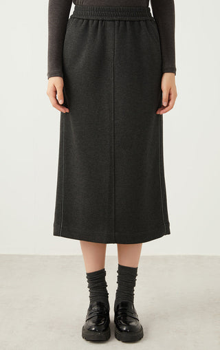 Relaxed Midi Knit Skirt with Linear Beaded - serathinan 
