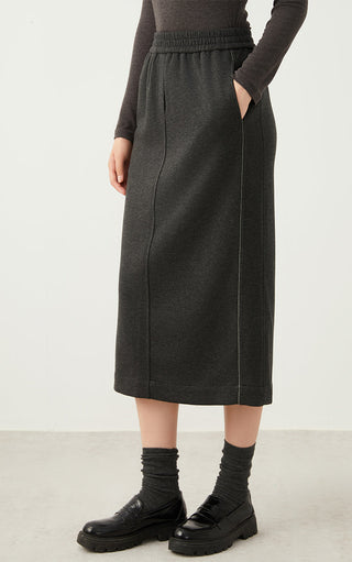 Relaxed Midi Knit Skirt with Linear Beaded - serathinan 
