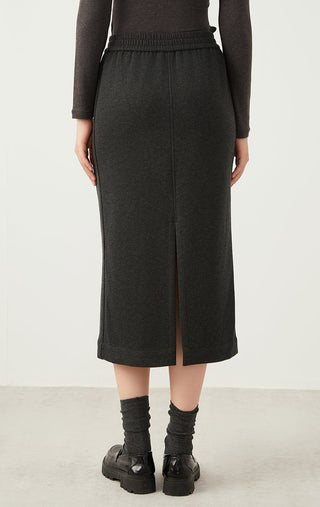 Relaxed Midi Knit Skirt with Linear Beaded - serathinan 