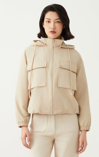 Cotton Nylon Hooded Utility Jacket