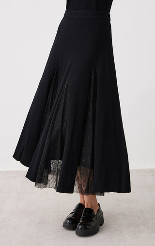 Wool Cotton Panelled Lace Midi Skirt - serathinan 