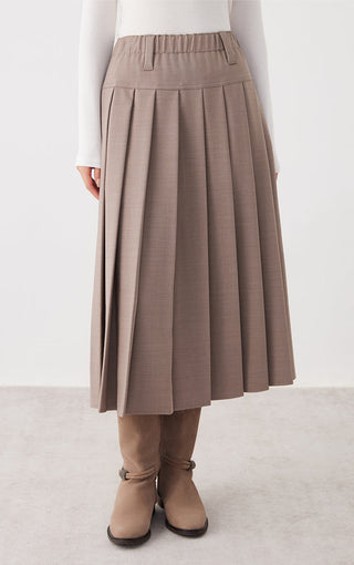 Wool Blend Tailored Pleated Midi Skirt - serathinan 