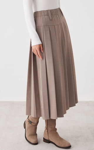 Wool Blend Tailored Pleated Midi Skirt - serathinan 