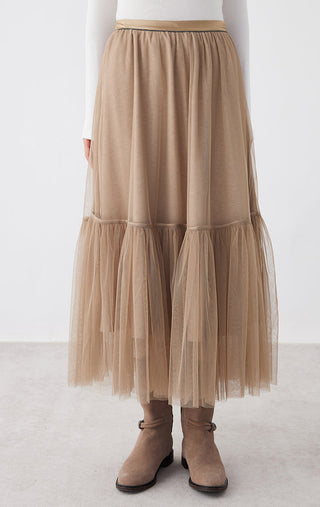 Tencel Rayon Beaded Waist Tulle Skirt - serathinan 