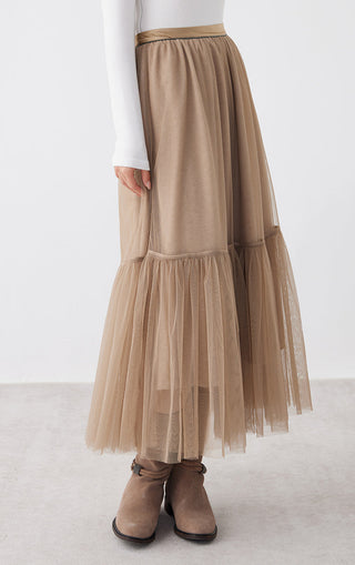 Tencel Rayon Beaded Waist Tulle Skirt - serathinan 