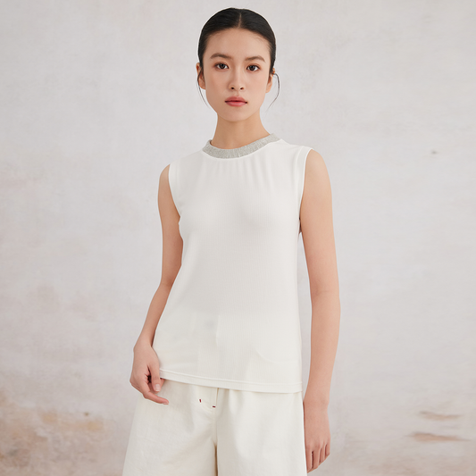 2025 Tencel and Acetate Blend Smooth  Sleeveless Ribbed Top