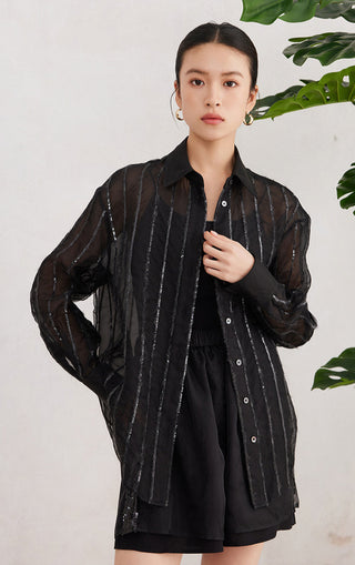 Women’s Sheer Silk sequin-stripes Shirt