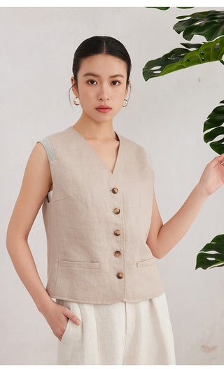 Women’s Flax-Cotton Blend Button Vest