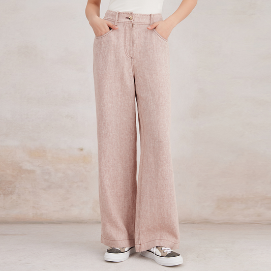 2025 Women's French linen solid color straight-leg pants