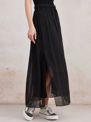 Women’s Silk linen Drawstring Maxi Skirt
