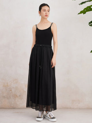 Women’s Silk linen Drawstring Maxi Skirt
