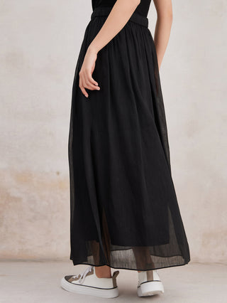 Women’s Silk linen Drawstring Maxi Skirt