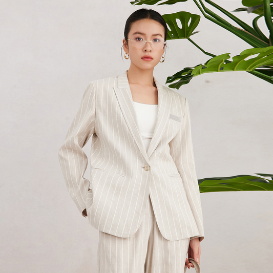 2025 Women's Striped Cotton-Linen Blend Blazer