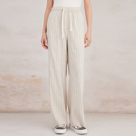 2025 Women's Striped Linen Loose Straight-Leg Suit Pants