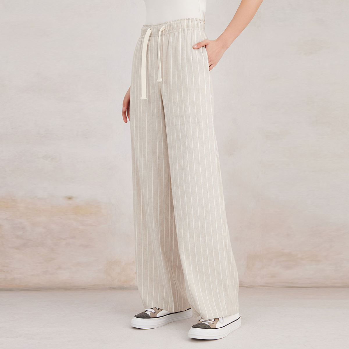 2025 Women's Striped Linen Loose Straight-Leg Suit Pants