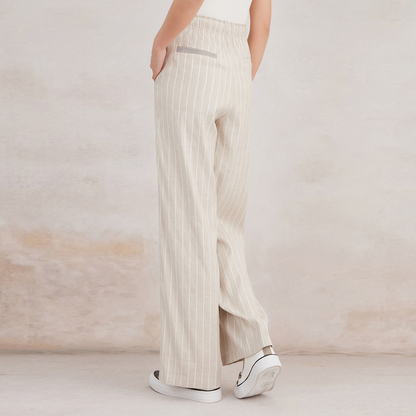 2025 Women's Striped Linen Loose Straight-Leg Suit Pants