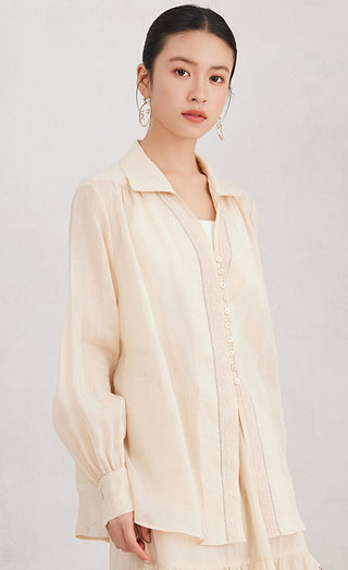 Simple Ramie Single-Breasted Shirt