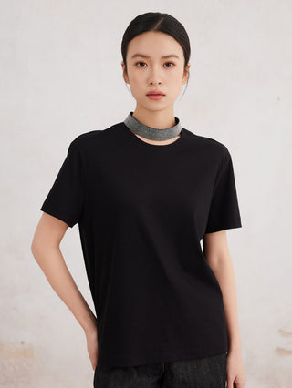 Women's Clothing Cotton Collar Design Short-Sleeved T-Shirt