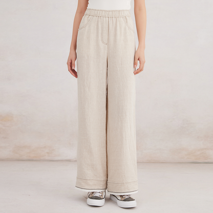 2025 Women's Solid Color Straight-Leg Linen-Cotton Pants K3165X