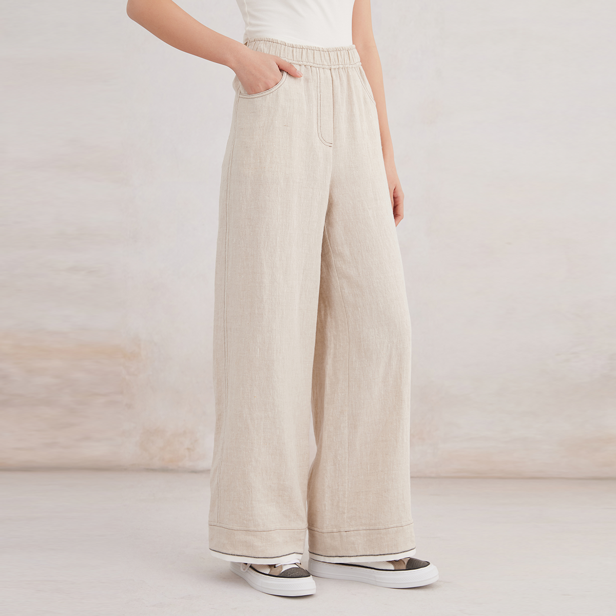 2025 Women's Solid Color Straight-Leg Linen-Cotton Pants K3165X