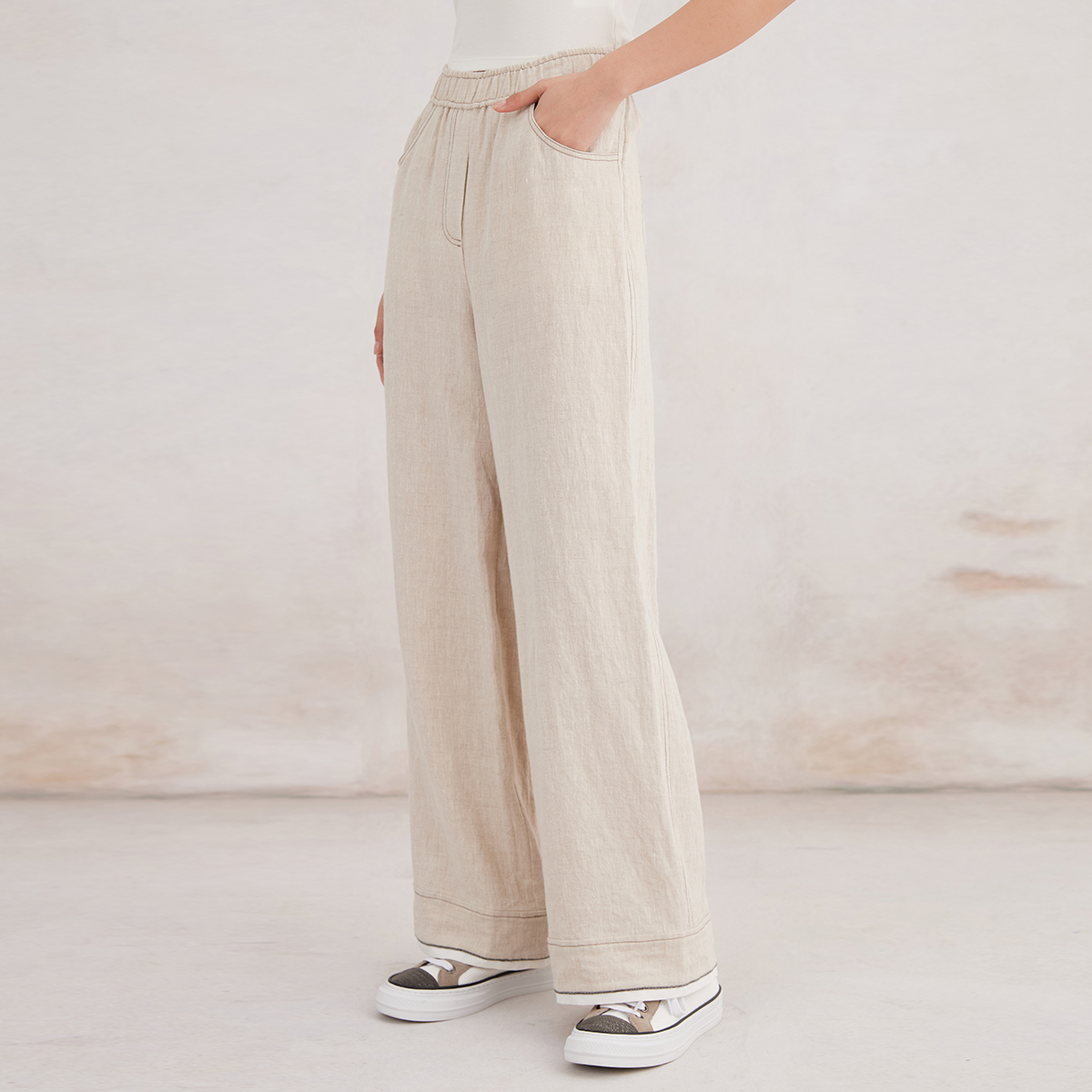 2025 Women's Solid Color Straight-Leg Linen-Cotton Pants K3165X