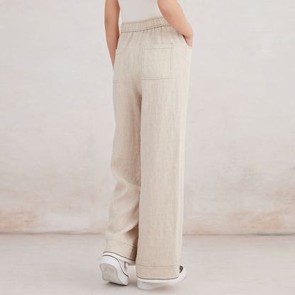 2025 Women's Solid Color Straight-Leg Linen-Cotton Pants K3165X