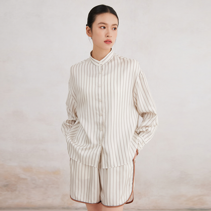 2025 Women's simple silk striped single-breasted shirt K3166X