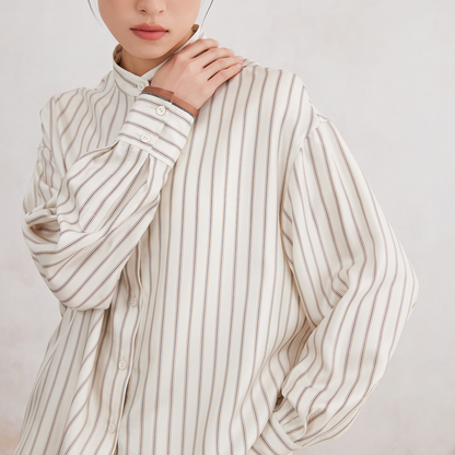 2025 Women's simple silk striped single-breasted shirt K3166X