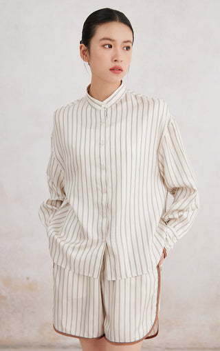 Women's simple silk striped single-breasted shirt