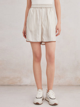 Women’s Striped Silk Elastic-Waist Shorts