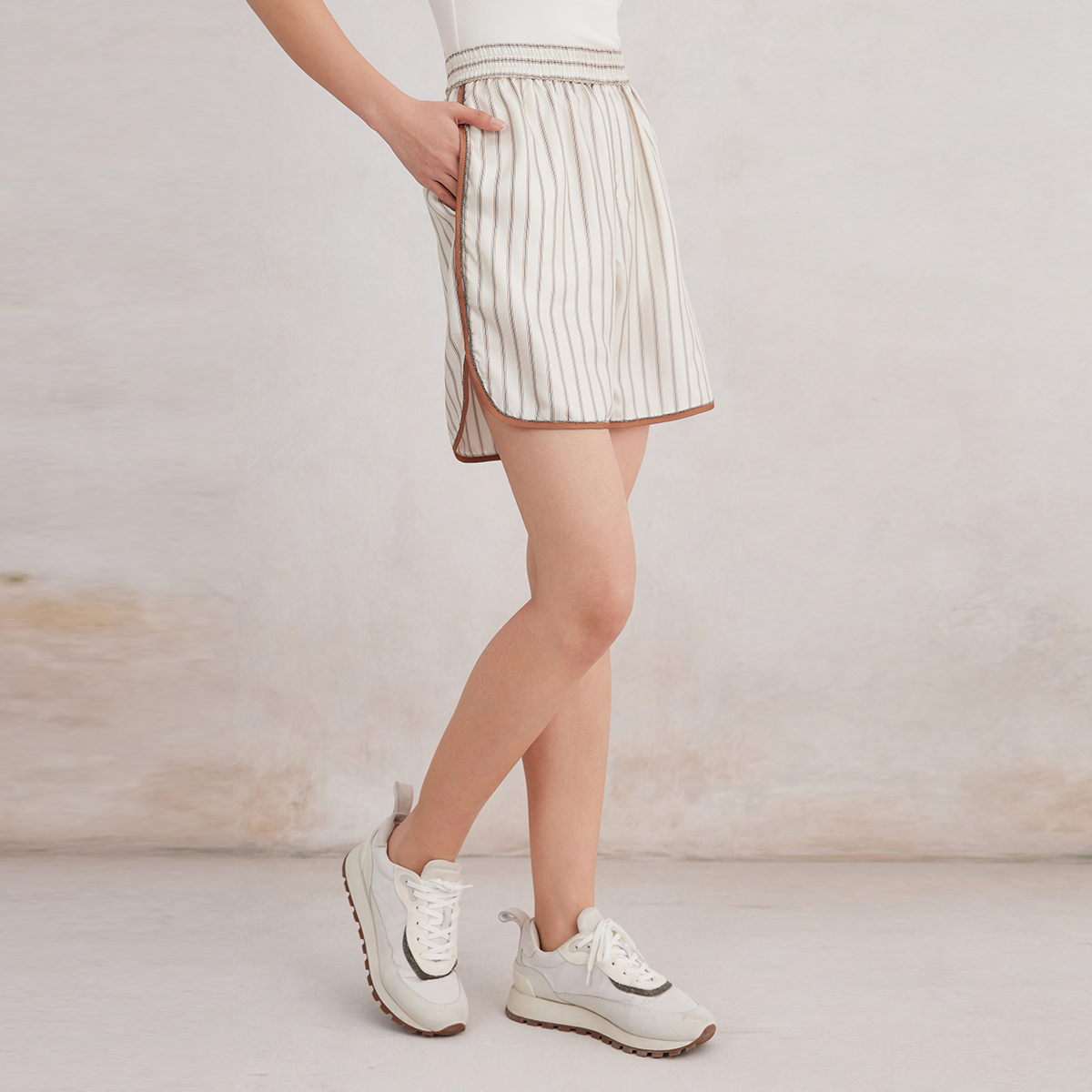 2025 Women's simple silk striped shorts K3168X