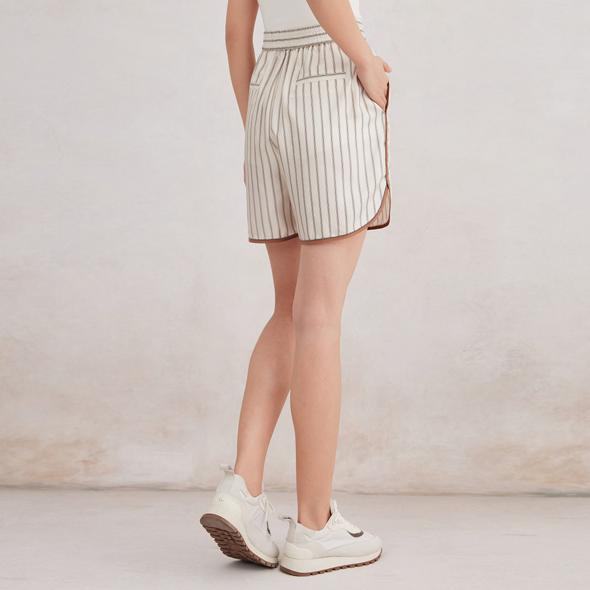 2025 Women's simple silk striped shorts K3168X