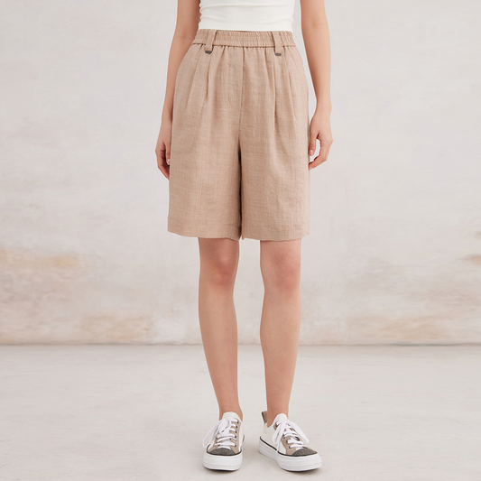 2025 Women's simple solid color linen shorts